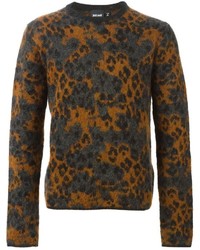 dunkelgrüner Pullover mit einem Rundhalsausschnitt mit Leopardenmuster von Just Cavalli
