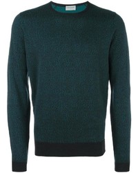 dunkelgrüner Pullover mit einem Rundhalsausschnitt mit Reliefmuster