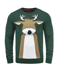 dunkelgrüner Pullover mit einem Rundhalsausschnitt mit Weihnachten Muster von BLEND