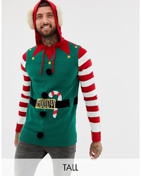 dunkelgrüner Pullover mit einem Rundhalsausschnitt mit Weihnachten Muster von Brave Soul