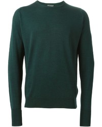 dunkelgrüner Pullover mit einem Rundhalsausschnitt von John Smedley