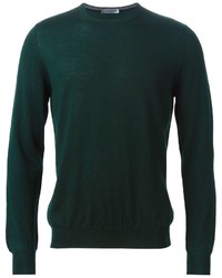 dunkelgrüner Pullover mit einem Rundhalsausschnitt