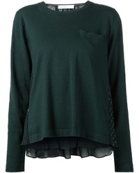 dunkelgrüner Pullover mit einem Rundhalsausschnitt von Sacai