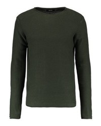dunkelgrüner Pullover mit einem Rundhalsausschnitt von Solid