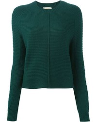 dunkelgrüner Pullover mit einem Rundhalsausschnitt von Tory Burch