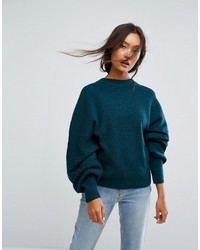 dunkelgrüner Pullover mit einem Rundhalsausschnitt von Weekday