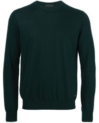 dunkelgrüner Pullover mit einem Rundhalsausschnitt von Z Zegna