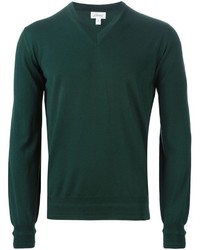 dunkelgrüner Pullover mit einem V-Ausschnitt von Brioni