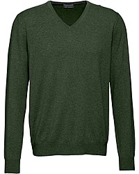 dunkelgrüner Pullover mit einem V-Ausschnitt von COMMANDER