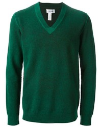 dunkelgrüner Pullover mit einem V-Ausschnitt von Comme des Garcons