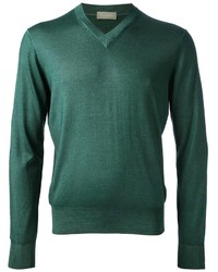 dunkelgrüner Pullover mit einem V-Ausschnitt von Cruciani