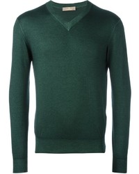 dunkelgrüner Pullover mit einem V-Ausschnitt von Cruciani