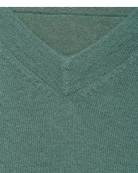 dunkelgrüner Pullover mit einem V-Ausschnitt von Falke