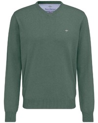 dunkelgrüner Pullover mit einem V-Ausschnitt von Fynch Hatton