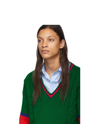 dunkelgrüner Pullover mit einem V-Ausschnitt von Gucci