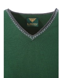 dunkelgrüner Pullover mit einem V-Ausschnitt von H. Moser