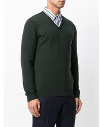 dunkelgrüner Pullover mit einem V-Ausschnitt von Fashion Clinic Timeless