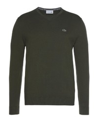 dunkelgrüner Pullover mit einem V-Ausschnitt von Lacoste