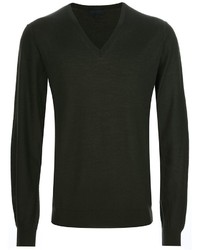 dunkelgrüner Pullover mit einem V-Ausschnitt von Lanvin