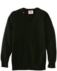dunkelgrüner Pullover mit einem V-Ausschnitt