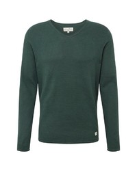 dunkelgrüner Pullover mit einem V-Ausschnitt von Tom Tailor Denim