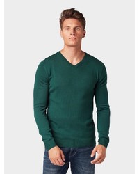 dunkelgrüner Pullover mit einem V-Ausschnitt von Tom Tailor