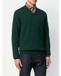 dunkelgrüner Pullover mit einem V-Ausschnitt von Etro