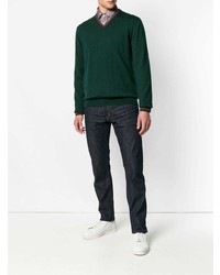 dunkelgrüner Pullover mit einem V-Ausschnitt von Etro