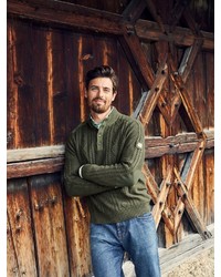 dunkelgrüner Pullover mit einem zugeknöpften Kragen von LUIS STEINDL