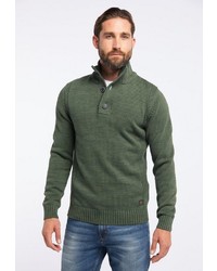 dunkelgrüner Pullover mit einem zugeknöpften Kragen von Petrol Industries