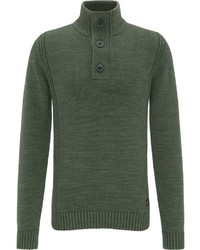 dunkelgrüner Pullover mit einem zugeknöpften Kragen von Petrol Industries