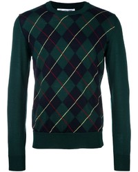 dunkelgrüner Pullover mit Schottenmuster