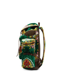 dunkelgrüner Segeltuch Rucksack mit Blumenmuster von Gucci