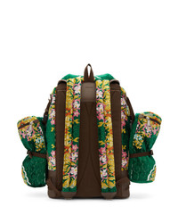 dunkelgrüner Segeltuch Rucksack mit Blumenmuster von Gucci