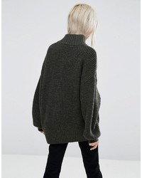 dunkelgrüner Strick Oversize Pullover von Weekday