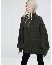 dunkelgrüner Strick Oversize Pullover von Weekday