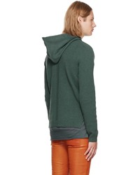 dunkelgrüner Strick Pullover mit einem Kapuze von Rick Owens