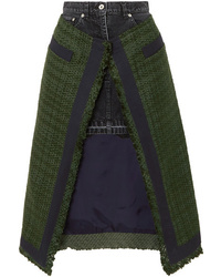 dunkelgrüner Tweed Midirock