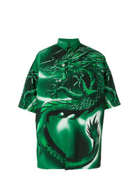 dunkelgrünes bedrucktes Kurzarmhemd von Balenciaga