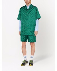dunkelgrünes bedrucktes Kurzarmhemd von Gucci