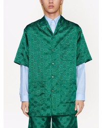 dunkelgrünes bedrucktes Kurzarmhemd von Gucci