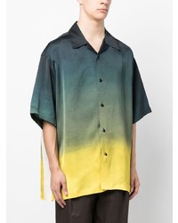 dunkelgrünes bedrucktes Kurzarmhemd von Jil Sander