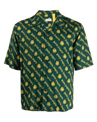 dunkelgrünes bedrucktes Kurzarmhemd von Moncler