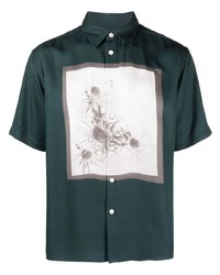 dunkelgrünes bedrucktes Kurzarmhemd von Soulland
