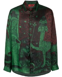 dunkelgrünes bedrucktes Langarmhemd von 424