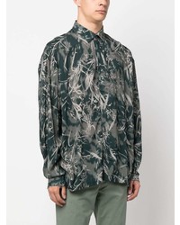 dunkelgrünes bedrucktes Langarmhemd von Armani Exchange