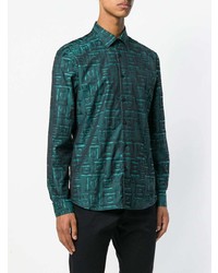 dunkelgrünes bedrucktes Langarmhemd von Versace Collection