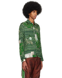 dunkelgrünes bedrucktes Langarmhemd von Ahluwalia