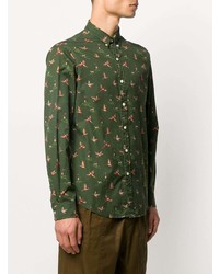 dunkelgrünes bedrucktes Langarmhemd von Polo Ralph Lauren