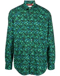 dunkelgrünes bedrucktes Langarmhemd von Paul Smith